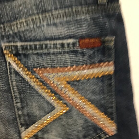 7 For All Mankind Flynt Jeans with Rhinestone Pockets and Raw Hem Size 30 - Picture 7 of 13